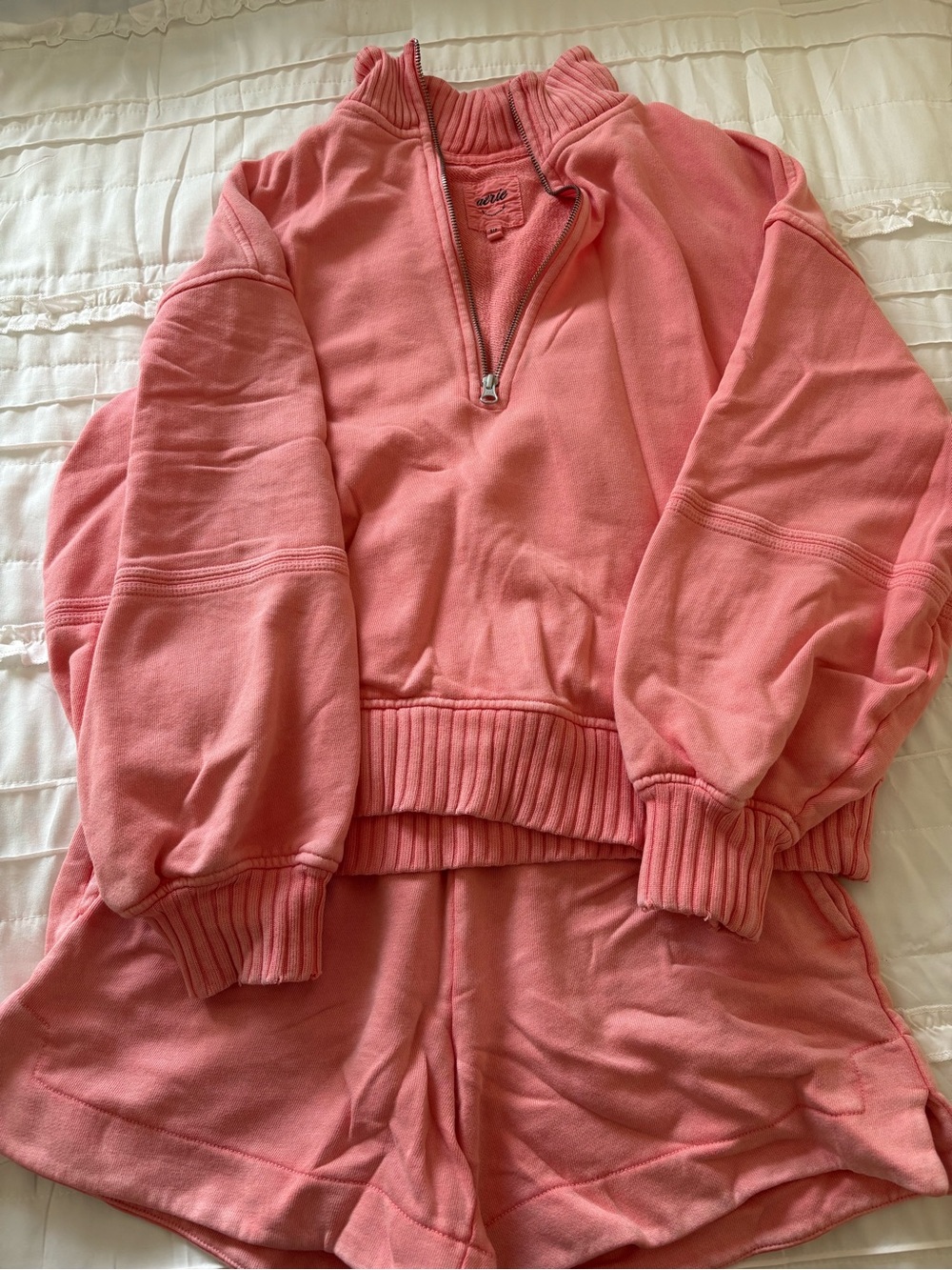 Aerie Peach Half-Zip Pullover, Shorts Set